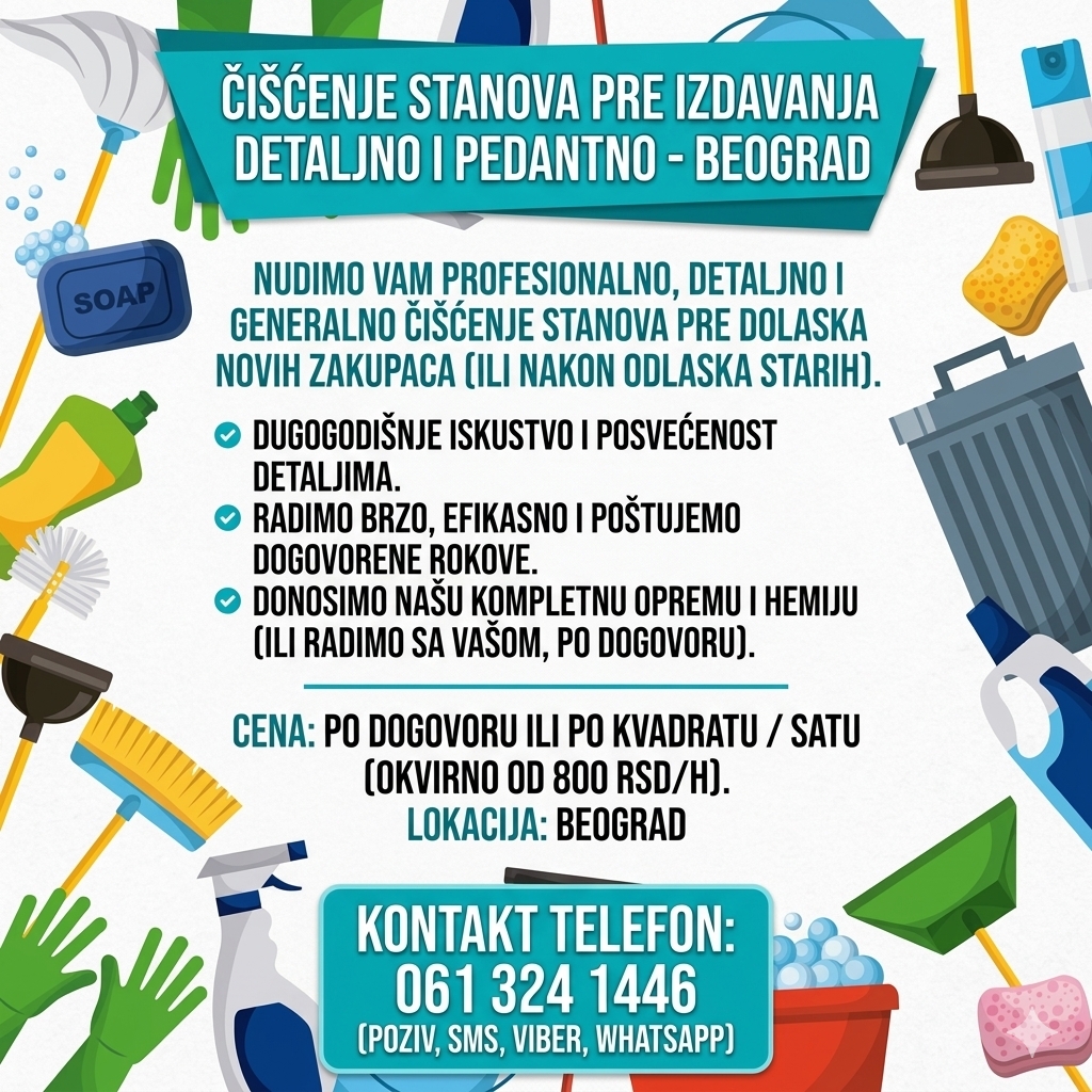 Čišćenje stanova pre izdavanja / Detaljno i pedantno – Beograd
